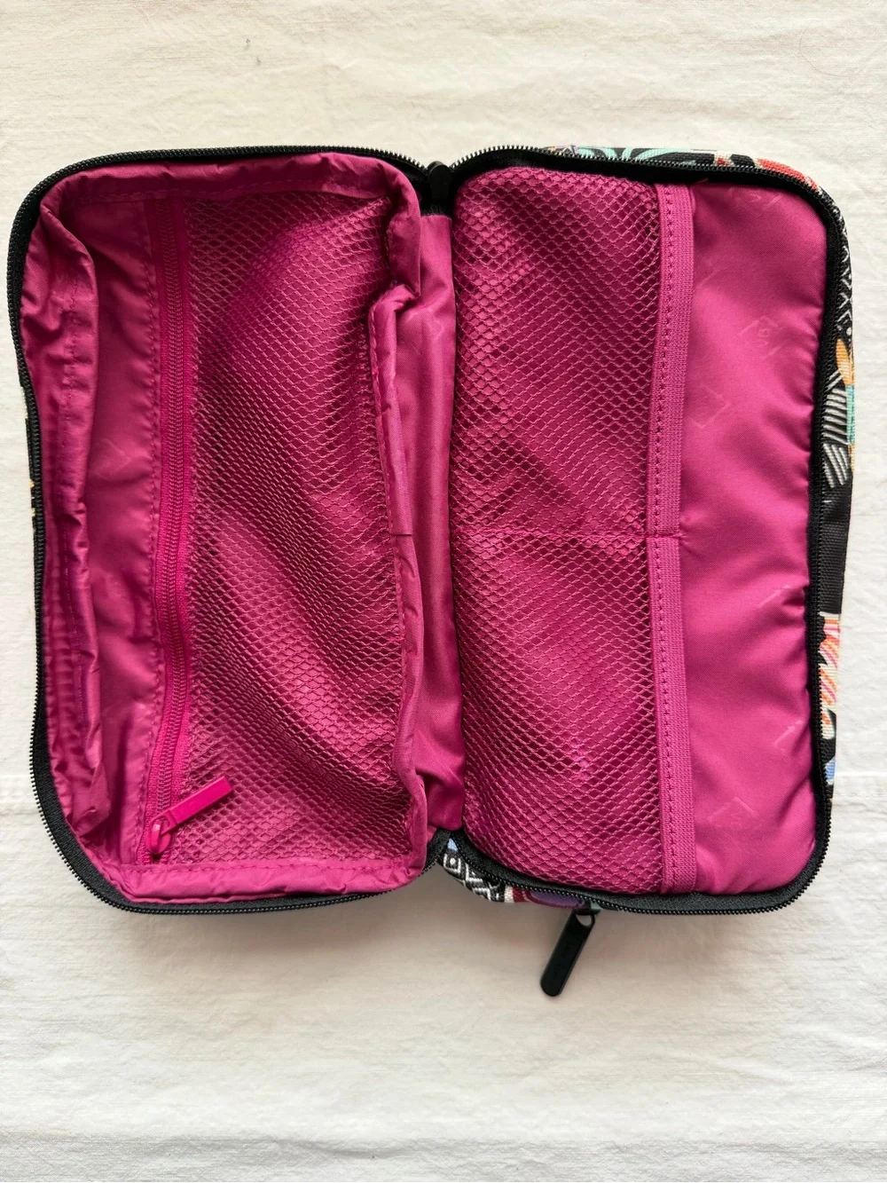 Vera Bradley Black Floral Zip Cosmetic Case with Pink Accents